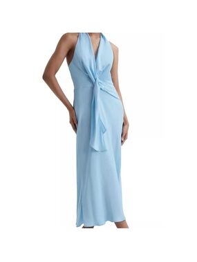 Reiss Pale Blue One-Shoulder Twist Front Midi Dress